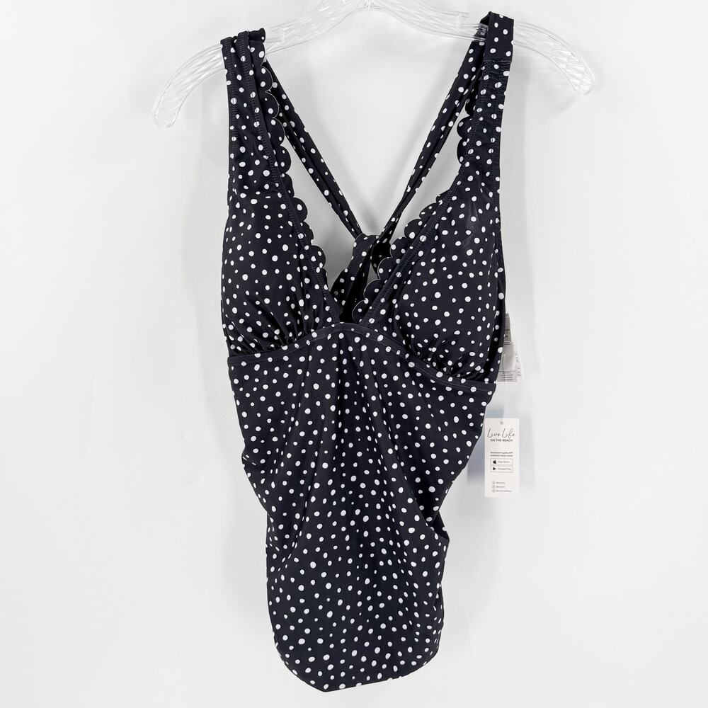 Cupshe Scalloped Polka Dot Tankini Top XL NWT Criss Cross Back